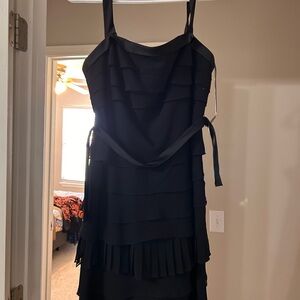 White by Vera Wang Black Tiered Strappy Midi Dress